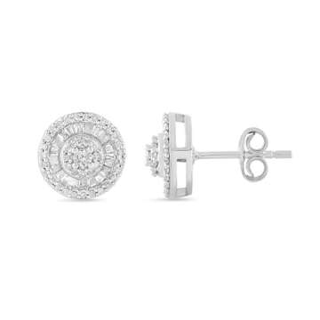 Amazon Essentials Sterling Silver Diamond Round Stud Earrings