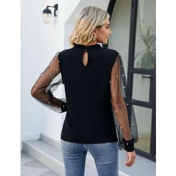 Blooming Jelly Womens Mock Neck Tops Pearl Long Sleeve Dressy Blouses Party Fall Outfits 2025 (Medium, Black)