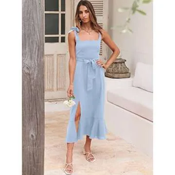 ANRABESS Women's Square Neck Ruffle Split Midi Elegant Formal Wedding Guest Cocktail Bridesmaid Graduation Party Dresses Sky Large