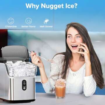 Electactic Countertop Nugget Ice Maker Pro - 34lbs/24H, Self-Cleaning Pellet Ice Machine with Soft C...