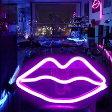 Lips Shaped Neon Signs Led Romantic Art Decorative Neon Lights Wall Decor for Christmas Gift Studio Party Kids Room Living Room Wedding Party Decoration Pink