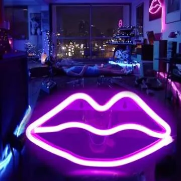 Lips Shaped Neon Signs Led Romantic Art Decorative Neon Lights Wall Decor for Christmas Gift Studio Party Kids Room Living Room Wedding Party Decoration Pink