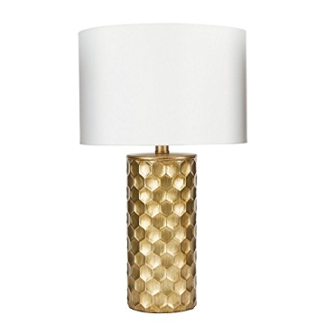 Hive 21" Gilded Resin Geometric Table Lamp with Drum Shade, Gold