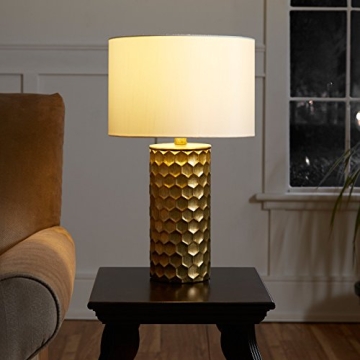 Hive 21" Gilded Resin Geometric Table Lamp with Drum Shade, Gold