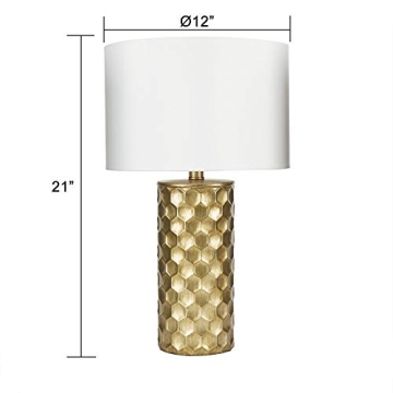 Hive 21" Gilded Resin Geometric Table Lamp with Drum Shade, Gold