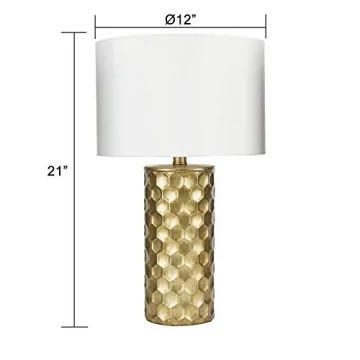 Hive 21" Gilded Resin Geometric Table Lamp with Drum Shade, Gold