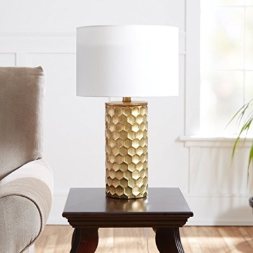 Hive 21" Gilded Resin Geometric Table Lamp with Drum Shade, Gold