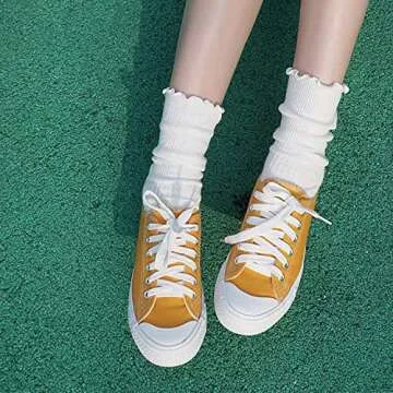 Mcool Mary Womens Crew Socks Ruffle Dress Socks Casual Cotton Knit Warm Comfy High Ankle White Frilly Socks For Women 6 Pack