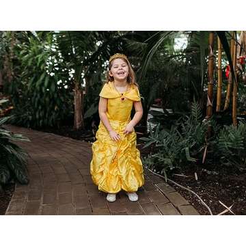 Funna Princess Costume Layered Dress Off Shoulder for Girls Dress Up with Accessories Yellow, 6 Years