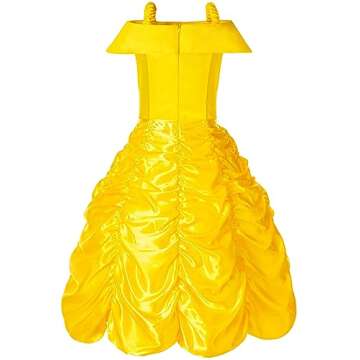 Funna Princess Costume Layered Dress Off Shoulder for Girls Dress Up with Accessories Yellow, 6 Years