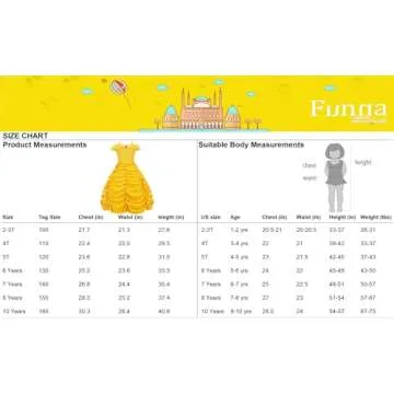 Funna Princess Costume Layered Dress Off Shoulder for Girls Dress Up with Accessories Yellow, 6 Years