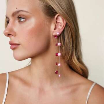 Ettika Gold Earrings For Women. Pearl Earrings, Dripping with Pink Pearls Delicate Drop Earrings. 18...