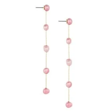 Ettika Gold Earrings For Women. Pearl Earrings, Dripping with Pink Pearls Delicate Drop Earrings. 18k Gold Plated. Birthday Gifts For Women