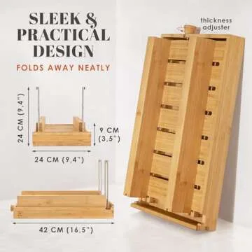 DITTO Bamboo Bread Slicer - 6.5" Wide Adjustable Bread Slicer Guide Cuts Even Slices, 4 Thickness Options - Works with Buns, Bagels- Incl Crumb Tray