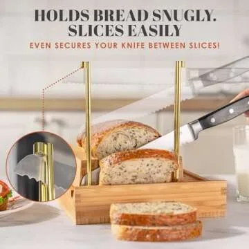 DITTO Bamboo Bread Slicer - 6.5" Wide Adjustable Bread Slicer Guide Cuts Even Slices, 4 Thickness Options - Works with Buns, Bagels- Incl Crumb Tray