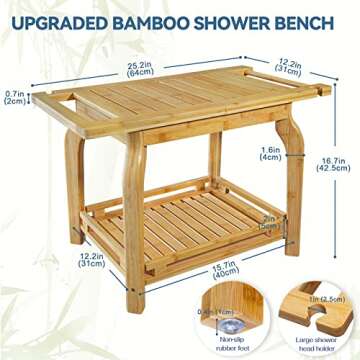 2-Tier Bamboo Shower Bench for Inside Shower Shaving Legs, 25 Inch Waterproof Bathroom Bench Shower ...