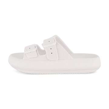 CUSHIONAIRE Women's Fame recovery cloud slide sandals with +Comfort, White 7