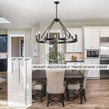 ZBMYRBZJ 32-Inch Black Wagon Wheel Chandelier - Vintage Industrial Design with 12 Lights