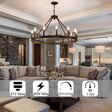 ZBMYRBZJ Black Wagon Wheel Chandelier 12-Light