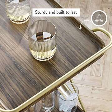 Nathan James Mid-Century Modern Two Tier Rolling Serving, Hallie Wood Bar Cart, Brown/Brass