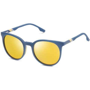 SOJOS Oversized Round Polarized Sports Sunglasses - Navy Blue/Gold