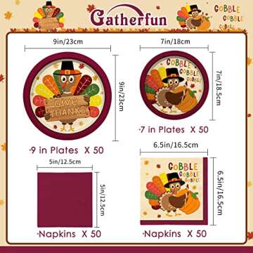 Turkey Thanksgiving Party Supplies Kit, Autumn Disposable Dinnerware Includes, Paper Dinner Plates, ...