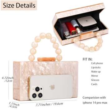 Acrylic Clutch Purses Marbling Handbags for Women Evening Clutch Shoulder Crossbody Bag with Pearl Wrist Wedding Party Bride (Apricot)