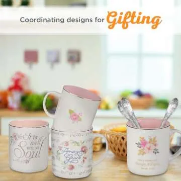 Christian Art Gifts Pink Ceramic Coffee Mug with Gold Rim – 14 oz. Lead and Cadmium-free Inspirational Scripture Coffee and Tea Mug for Women with Bible Verse: Strength and Dignity – Proverbs 31:25