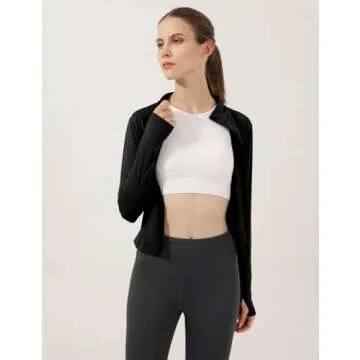 Gacaky Women's Slim Fit Lightweight Athletic Full Zip Stretchy Workout Running Track Jacket with Thumb Holes Black XS