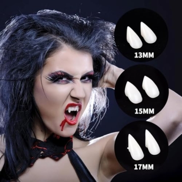 LQYoyz 3 Sizes Vampire Fangs Teeth with Adhesive, Halloween Party Cosplay Props Accessories, Fake Va...