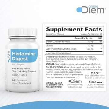 Omne Diem DAO 30,000 HDU - 60 Caps - Histamine Neutralizing Enzyme - Relieve Histamine Intolerance w...