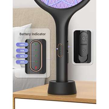 YISSVIC Electric Fly Swatter 4000V Bug Zapper Racket Dual Modes Mosquito Killer with Purple Mosquito Light Rechargeable for Indoor Home Office Backyard Patio Camping