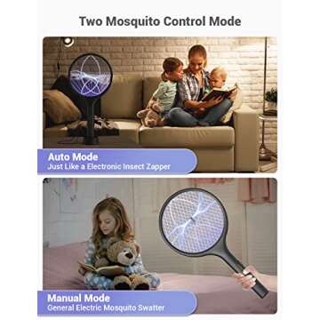 YISSVIC Electric Fly Swatter 4000V Bug Zapper Racket Dual Modes Mosquito Killer with Purple Mosquito Light Rechargeable for Indoor Home Office Backyard Patio Camping