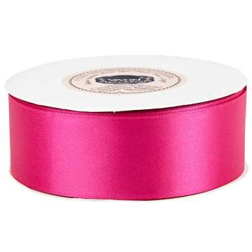 VATIN Solid Color Double Faced Hot Pink Satin Ribbon 1-1/2" Wide 50-Yards Long Perfect for Wedding Decor, Crafts, Bow Making, Sewing, Gift Package Wrapping and Other Projects