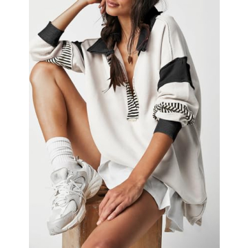 Ugerlov Oversized Sweatshirt with Lapel Collar for Women