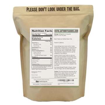Anthony's Organic Acacia Senegal Powder, 1 lb, Batch Tested Gluten Free, Non GMO, Soluble Fiber, Prebiotic