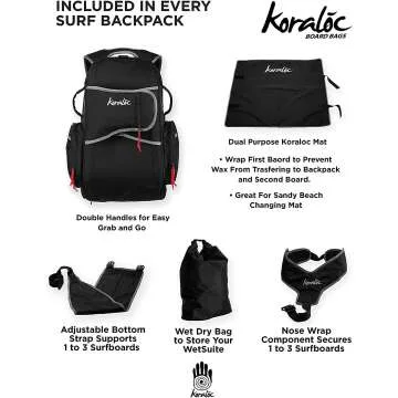 Koraloc Surf Backpack for 3 Boards - Hands-Free Access