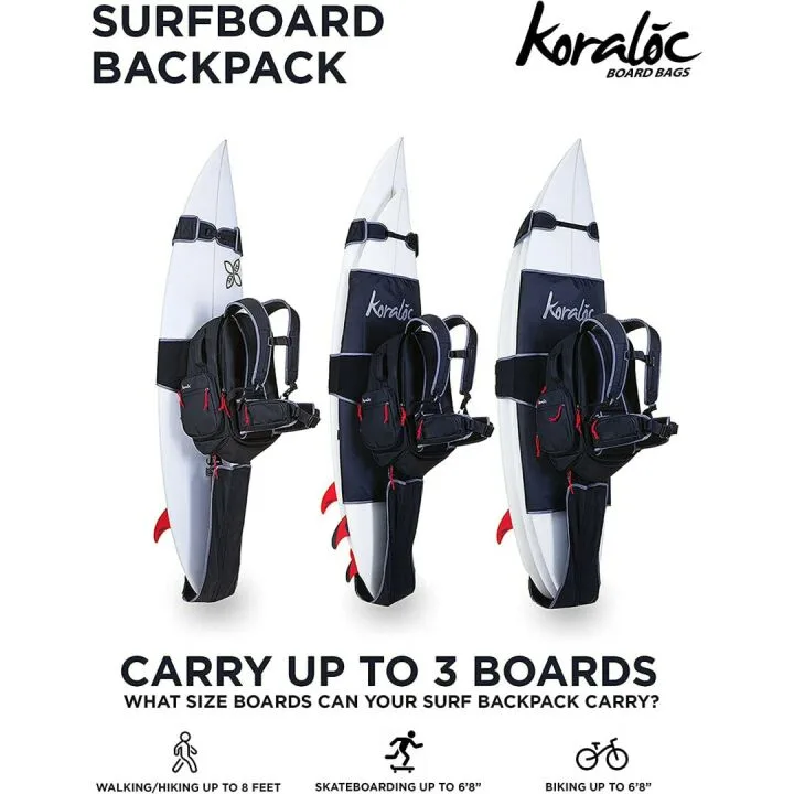 Koraloc Surf Backpack for 3 Boards - Hands-Free Access
