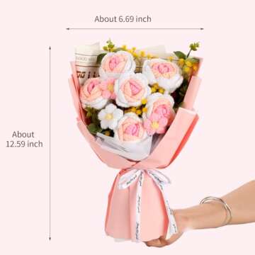 Crochet Flower Bouquet, 6 Handmade Crochet Flowers, Graduation Flower Bouquet, Knitted Bouquet, Roses, Preserved Flower for Mother's Day, Valentine's Day, Birthday (pink)