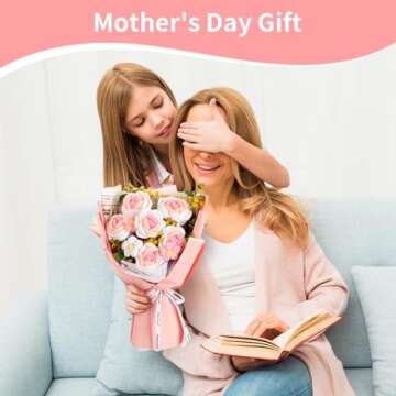 Crochet Flower Bouquet, 6 Handmade Crochet Flowers, Graduation Flower Bouquet, Knitted Bouquet, Roses, Preserved Flower for Mother's Day, Valentine's Day, Birthday (pink)