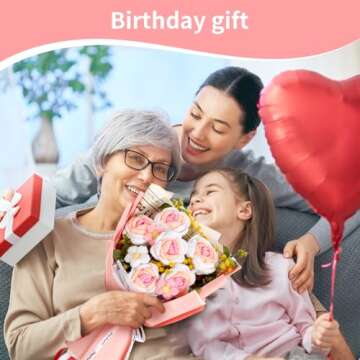 Crochet Flower Bouquet, 6 Handmade Crochet Flowers, Graduation Flower Bouquet, Knitted Bouquet, Roses, Preserved Flower for Mother's Day, Valentine's Day, Birthday (pink)