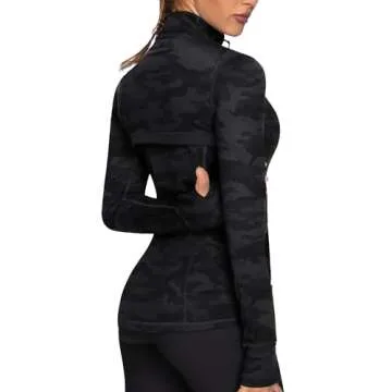 GYM RAINBOW Women's Lightweight Running Jackets Cottony-Soft 4-Way Stretch Zip up Slim Fit Workout Yoga Athletic Jacket(A-Camo Black,X-Small)