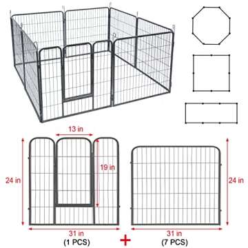 Dog Fence Puppy Pen Outdoor Pet Playpen Portable Dog Kennel Indoor Large Enclosure Heavy Duty Metal Play Yard Gate for Small Medium Dogs Rabbits Cats 8 Panels (31Lx24H-8Panels)