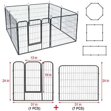Dog Fence Puppy Pen Outdoor Pet Playpen Portable Dog Kennel Indoor Large Enclosure Heavy Duty Metal Play Yard Gate for Small Medium Dogs Rabbits Cats 8 Panels (31Lx24H-8Panels)