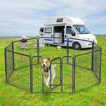 Dog Fence Puppy Pen Outdoor Pet Playpen Portable Dog Kennel Indoor Large Enclosure Heavy Duty Metal Play Yard Gate for Small Medium Dogs Rabbits Cats 8 Panels (31Lx24H-8Panels)