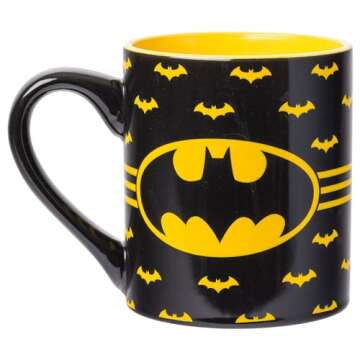 Silver Buffalo DC Comics Batman Logo with Bat Pattern Ceramic Coffee Mug, 14 Ounces