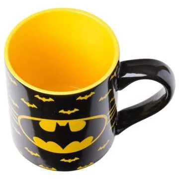 Silver Buffalo DC Comics Batman Logo with Bat Pattern Ceramic Coffee Mug, 14 Ounces
