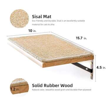 FUKUMARU Cat Wall Shelves, 16 x 10 Inch Cat Wall Furniture with Sisal Mat, Solid Rubber Wood Floating Wall Shelf with Upgraded Installation, Cat Window Perch for Sleeping, Playing and Scratching