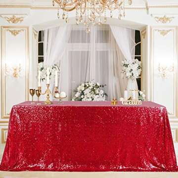 B-COOL Rectangle Sequin Tablecloth Christmas Red Table Cloth 60x102inch Seamless Wedding Red Sequin ...