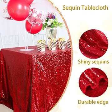 B-COOL Rectangle Sequin Tablecloth Christmas Red Table Cloth 60x102inch Seamless Wedding Red Sequin Fabric Linens Overlay for Mother's Day Valentines Decoration
